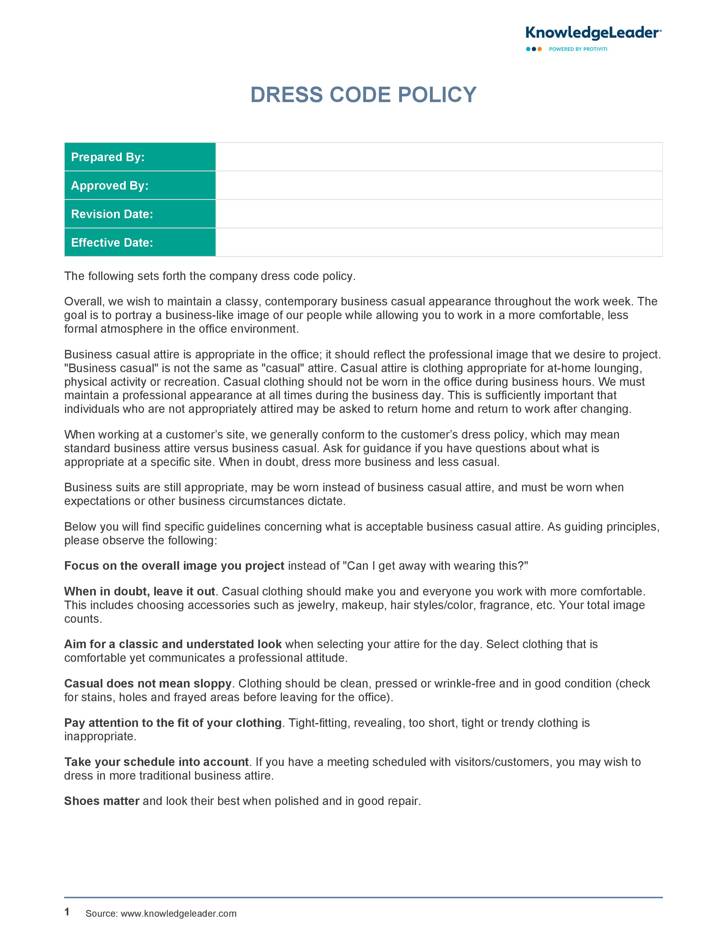 Dress down friday policy example clearance